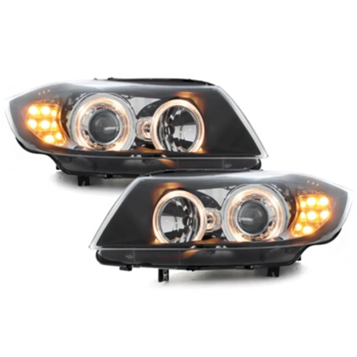 Headlights Angel Eyes LED suitable for BMW 3 Series E90 Sedan E91 Touring (03.2005-08.2008) 2 Halo Rims Black
