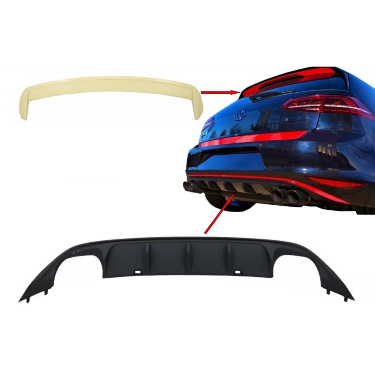 Kit Rear Bumper Air Diffuser with Roof Spoiler suitable for VW Golf 7 VII (2013-2017) ABT Look