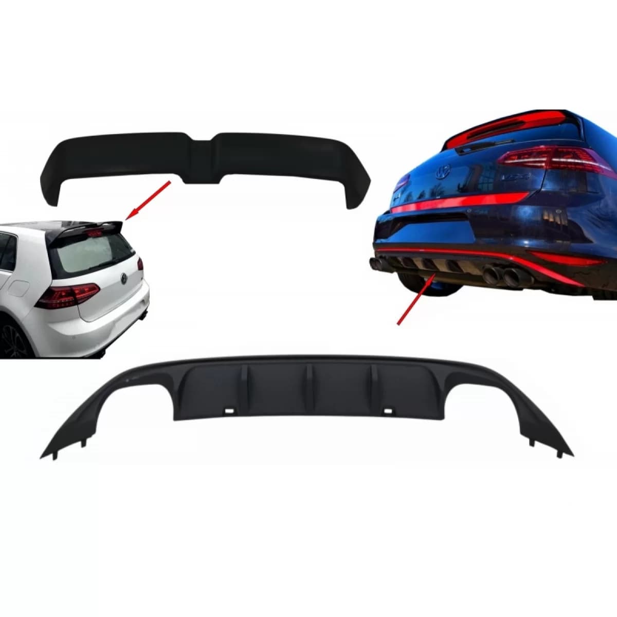 Kit Rear Bumper Air Diffuser ABT Look with Roof Spoiler GTI OETT Design suitable for VW Golf 7 VII (2013-2017)