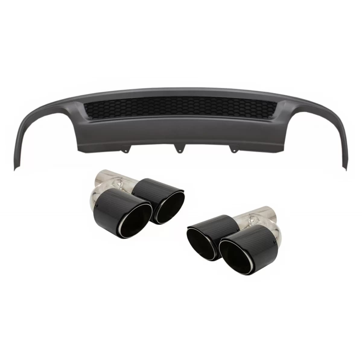 Rear Bumper Valance Air Diffuser suitable for Audi A4 B8 Facelift Limousine Avant (2012-2015) with Carbon Fiber Exhaust Muffler Tips Polished S-Line Design only Standard Bumper