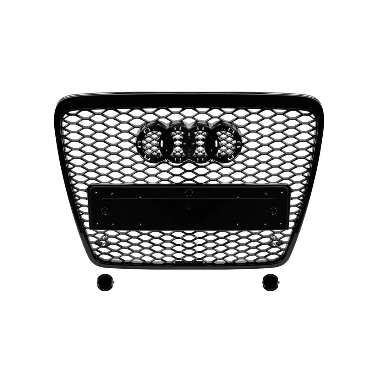 BLACK PAINT GRILLE TYPE RS6 SUITABLE FOR AUDI A6 2008-2011 FOR MODELS EQUIPPED WITH STANDARD OR S-LINE FRONT BUMPER, WITH BASE FOR EMBLEM, WITH OPENINGS FOR PARKING SENSORS