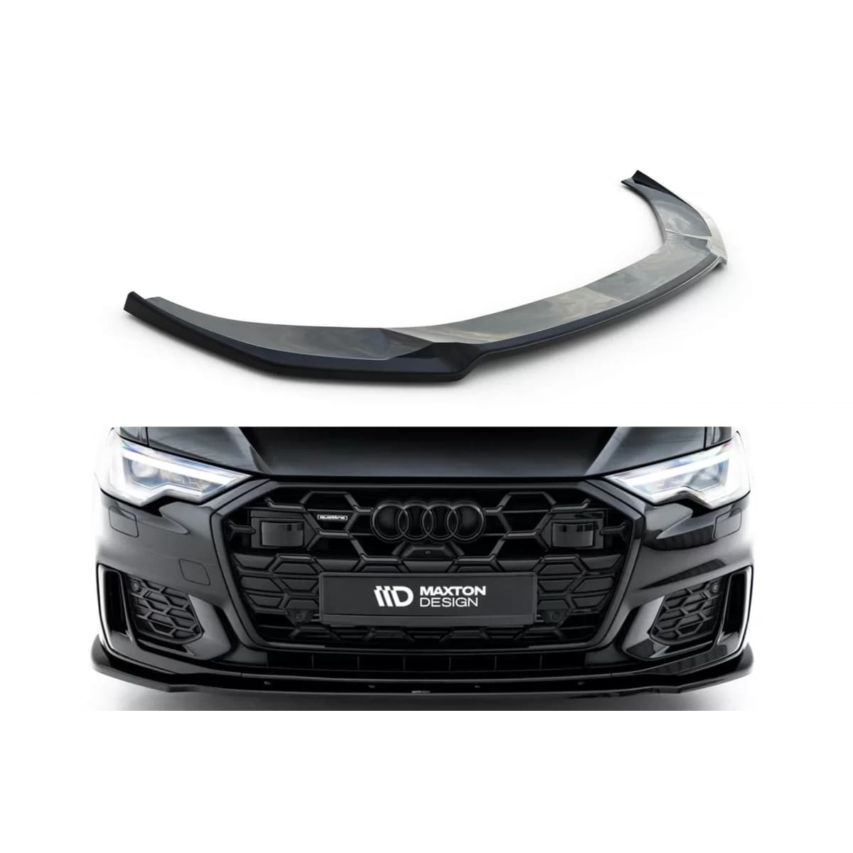Maxton Design version 1 spoiler suitable for front S6, S-Line bumper of Audi A6 C8 sedan, Avant after 2019, black lacquer