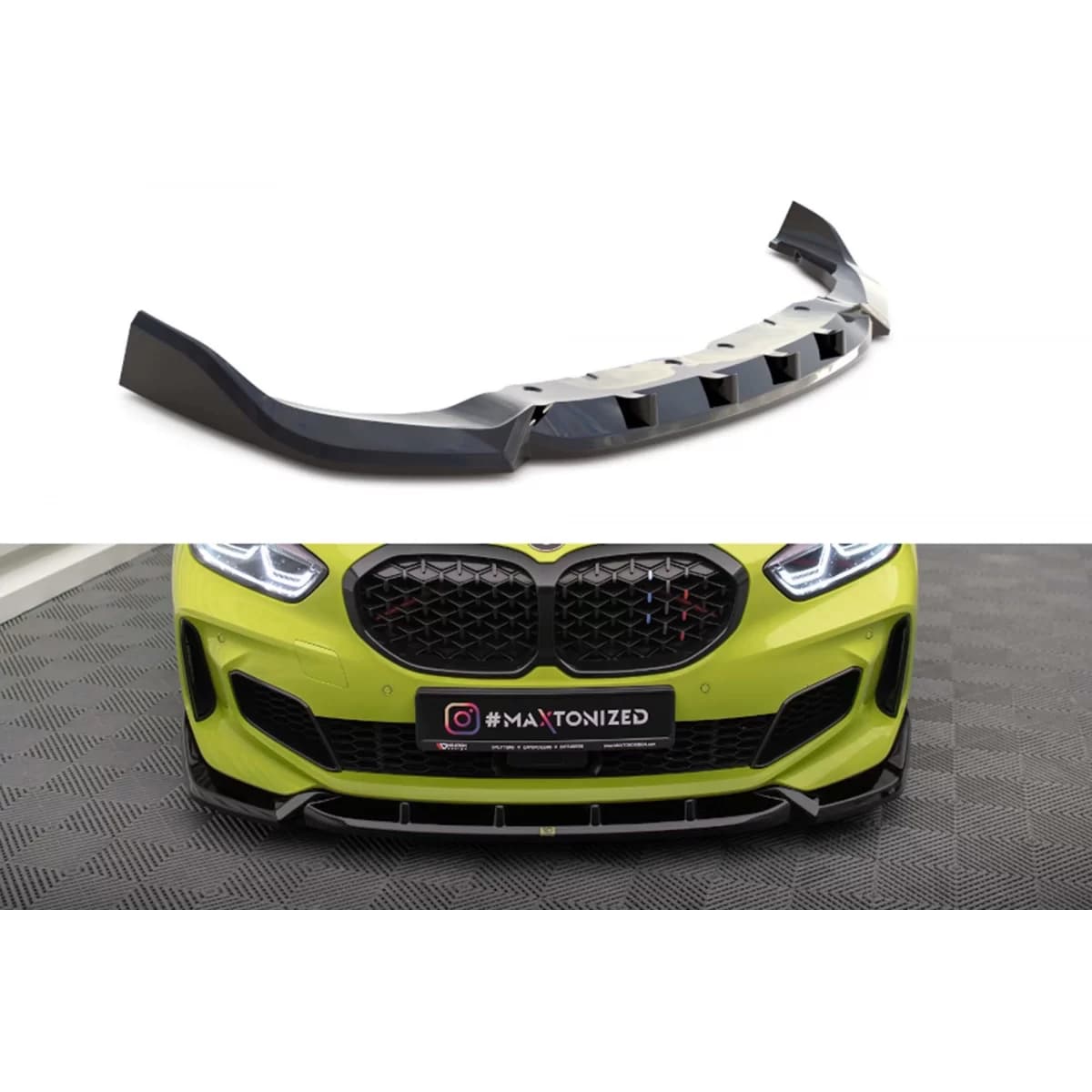 Maxton Design version 7 spoiler suitable for front M bumper of BMW 1 Series F40, M135I after 2019, black lacquer