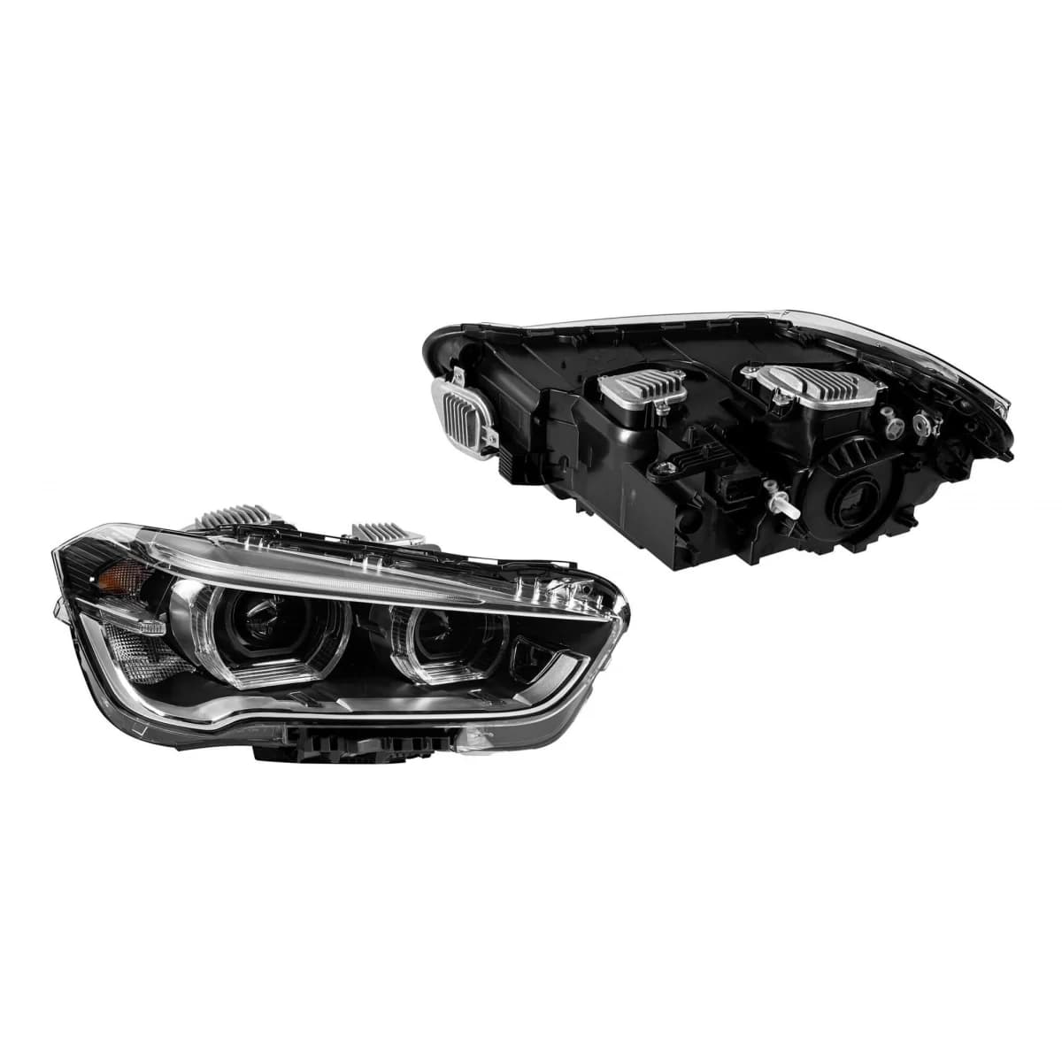 Tuning LED headlight kit suitable for BMW X1 F48 after 2015, with black base, for the model with halogen headlights