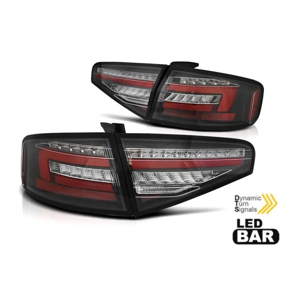 Tuning LED tail light set suitable for Audi A4 B8 sedan 2012-2015 with red and white base for the model with halogen tail lights, left and right