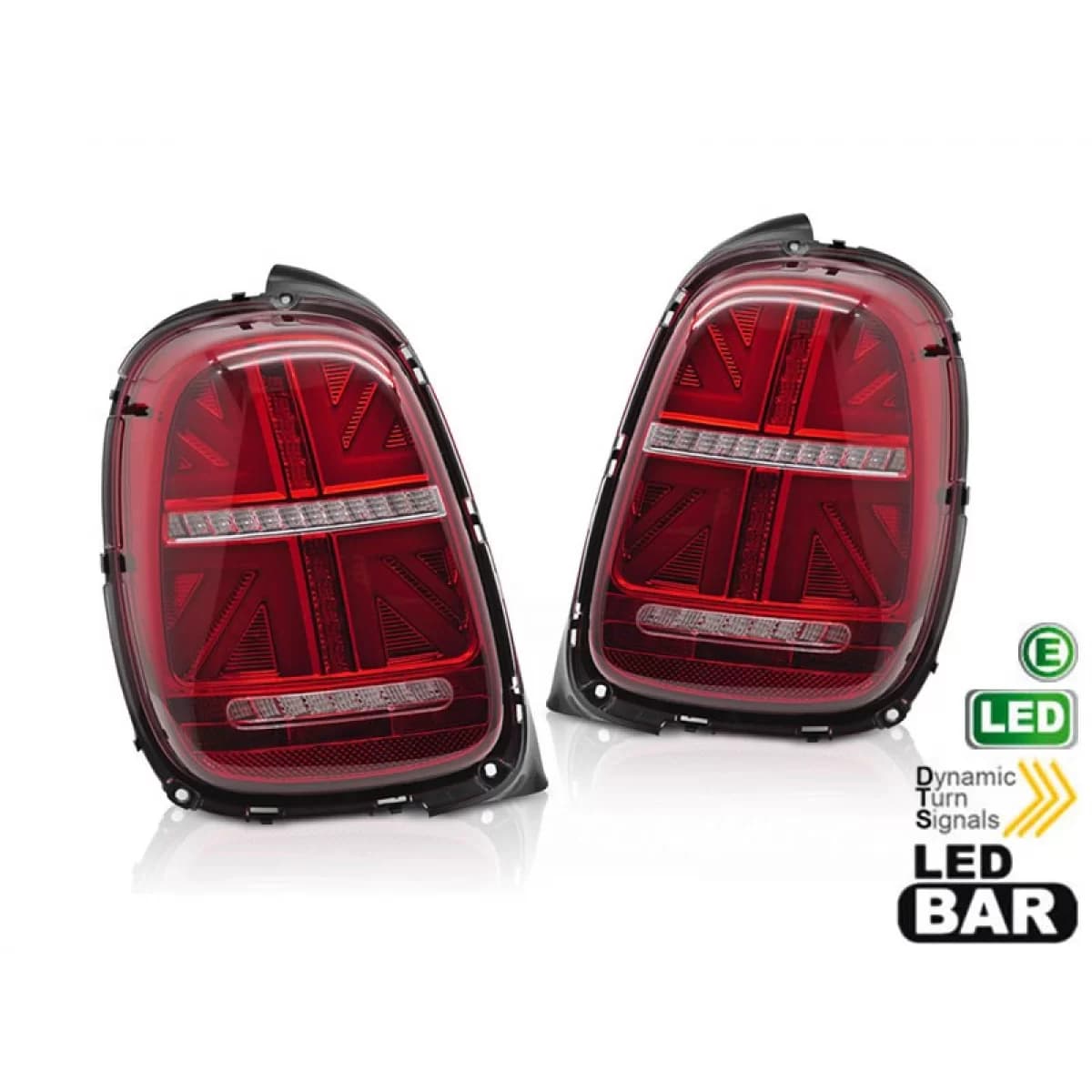 LED tail light kit suitable for Mini Cooper F55 hatchback 5 doors 2012-2017, F56 hatchback 3 doors, F57 convertible 2014-2017 with red and white base, for 6-pin connector, dynamic turn signal left and