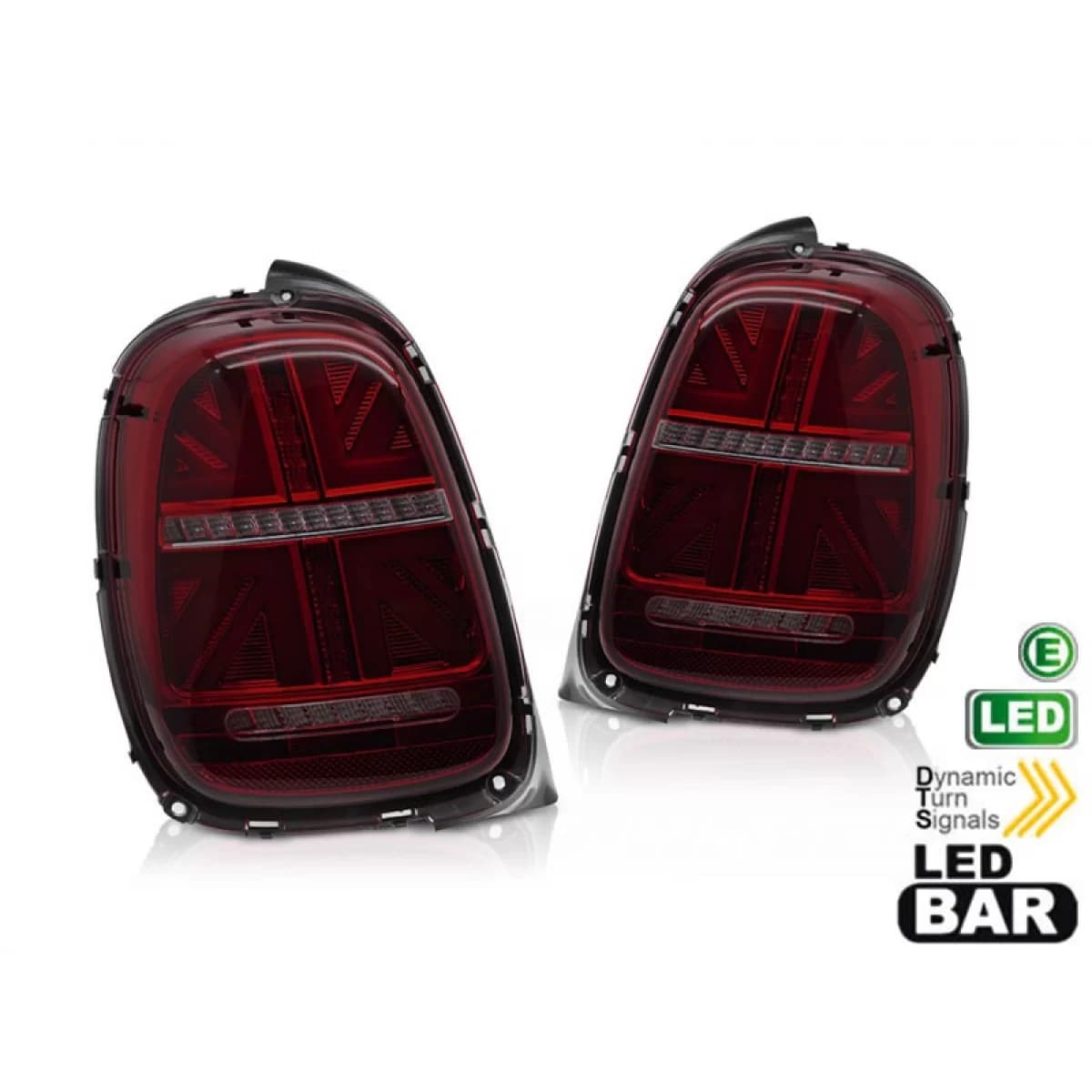 LED tail light kit suitable for Mini Cooper F55 hatchback 5 doors 2012-2017, F56 hatchback 3 doors, F57 convertible 2014-2017 with red smoked base, for 6 pin connector, dynamic turn signal left and ri