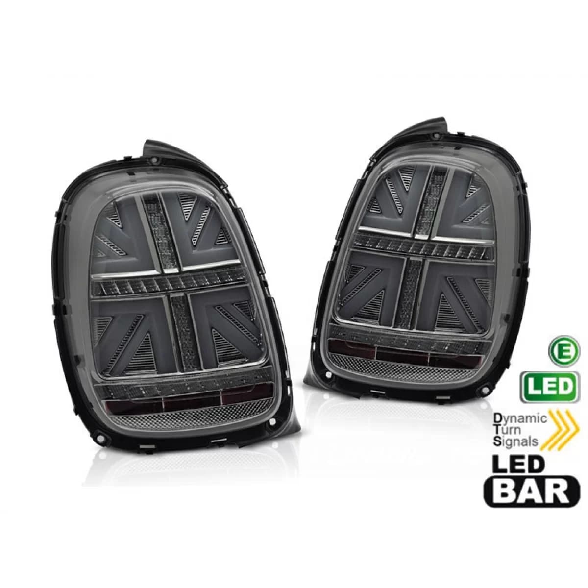 LED tail light set suitable for Mini Cooper F55 hatchback 5 doors 2012-2017, F56 hatchback 3 doors, F57 convertible 2014-2017 with fully smoked base, for 6-pin connector, dynamic left and right turn s