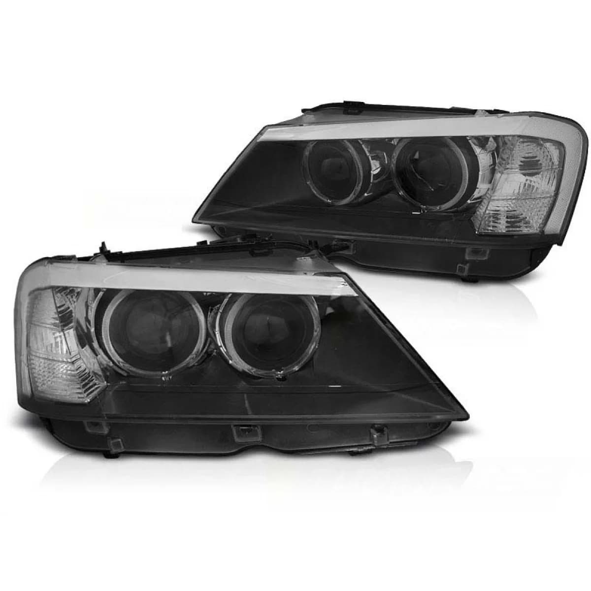 Tuning headlight set suitable for BMW X3 F25 2010-07.2014 with black base, left and right