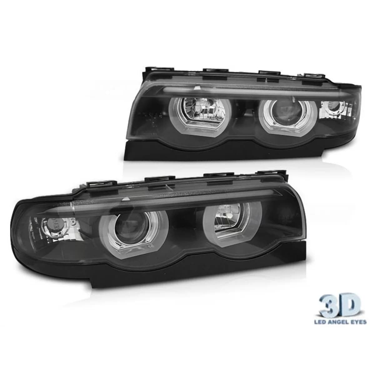 Tuning headlight set suitable for BMW 7 Series E38 1994-2001 with black base, left and right