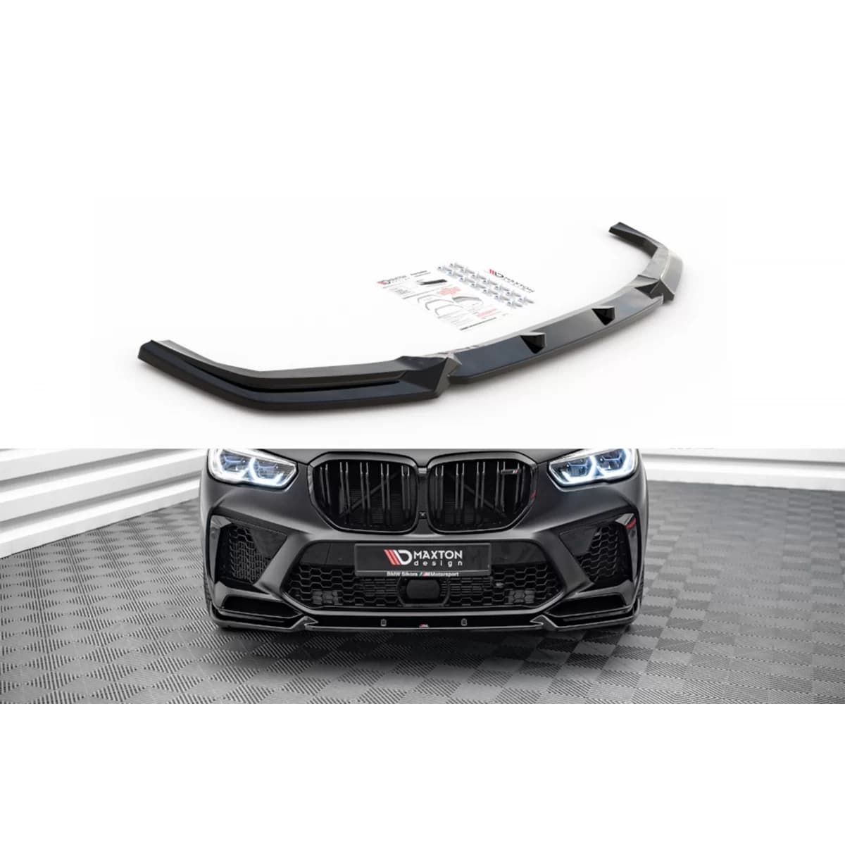 Maxton Design version 1 spoiler suitable for front bumper of BMW X5M F95 after 2018, black lacquer