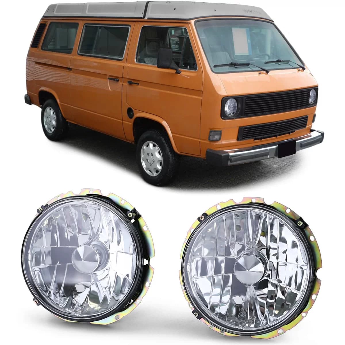 Clear glass headlight H4 chrome for VW T2 73-79 + T3 79-92