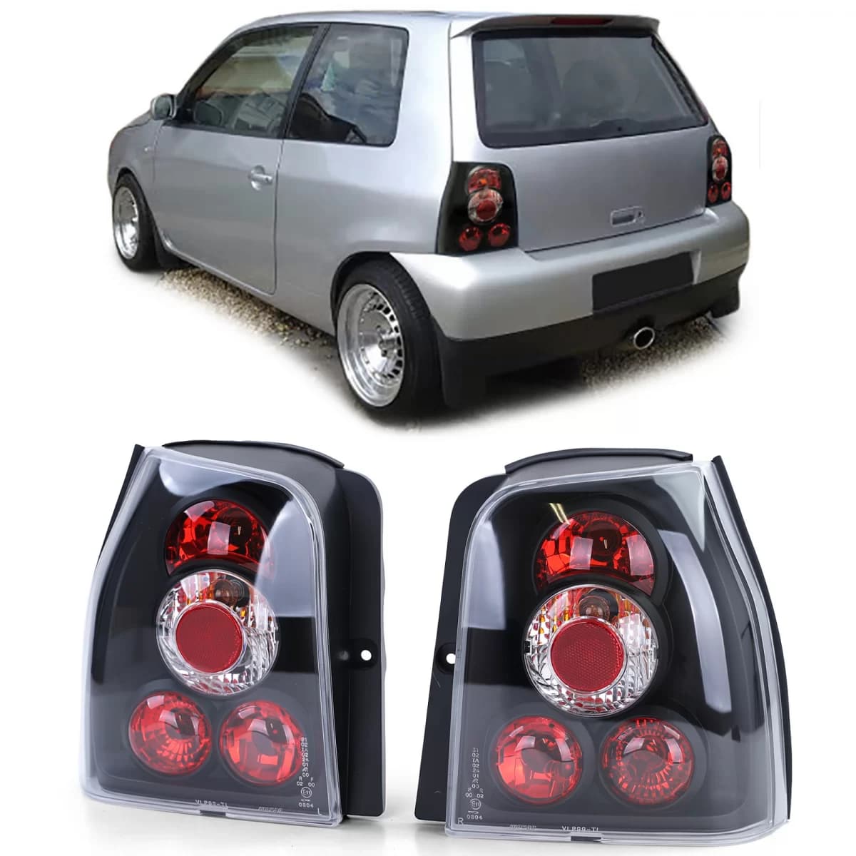 Clear glass tail lights black for VW Lupo + Seat Arosa
