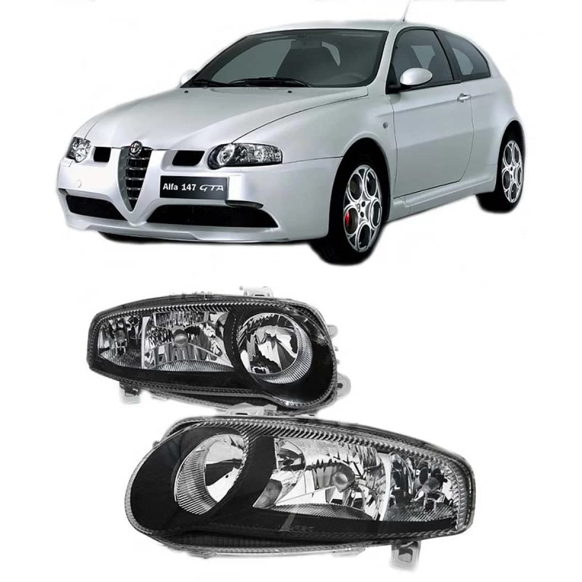 Headlights Set Suitable for Alfa Romeo 147 01-04 Black GTA H7/H7/H1 Depo