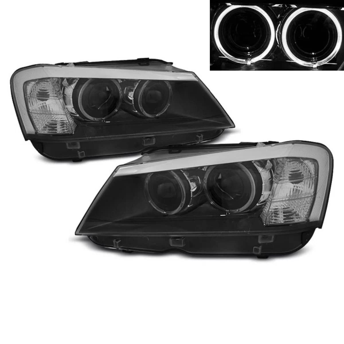 Headlights Set Suitable for BMW X3 F25 10-07.14 Angel Eyes Black LED