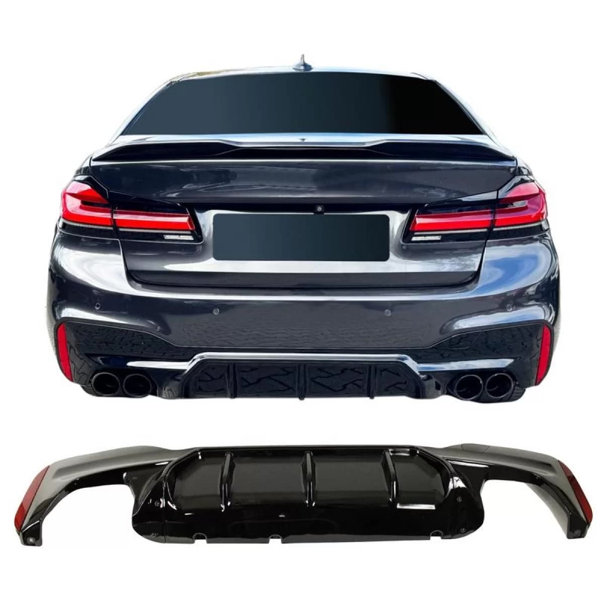Rear Bumper Diffuser suitable for BMW 5 G30/G31 17+ M-Packet Glossy Black with 2 Left & Right Double Exhaust Outlets from ABS Plastic 1pc