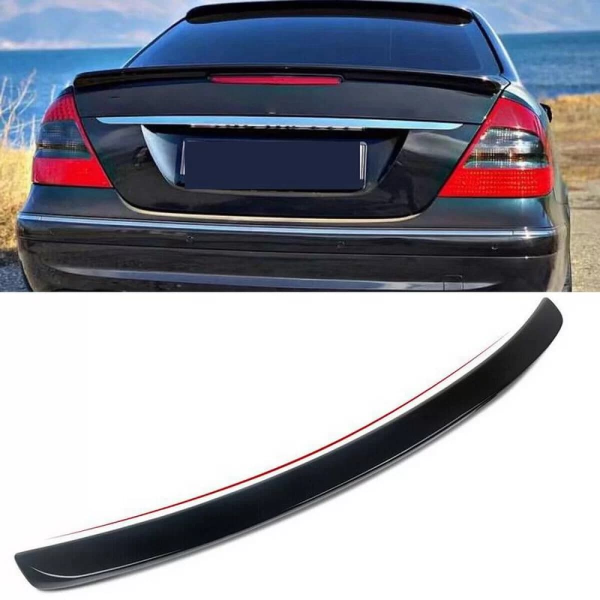 Trunk Spoiler suitable for Mercedes-Benz E-Class W211 03-09 A Design look Lipspoiler from ABS Plastic Glossy Black