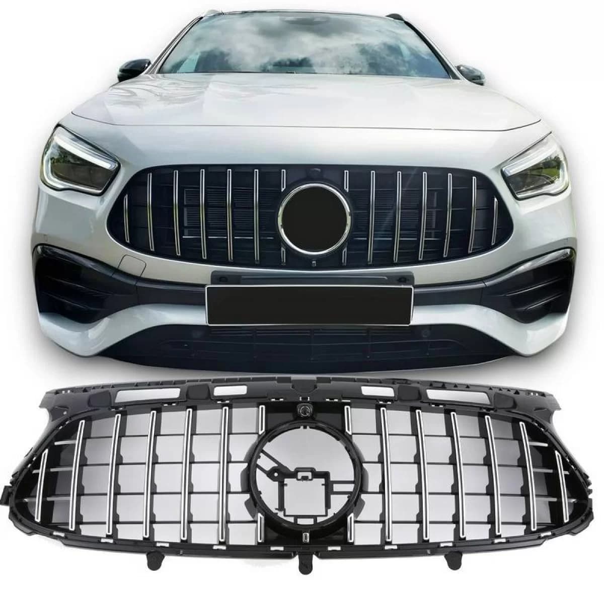 Front Grille suitable for Mercedes-Benz GLA H247 20-23 A Design Line Panamericana Look Black/Chrome 1 Pc