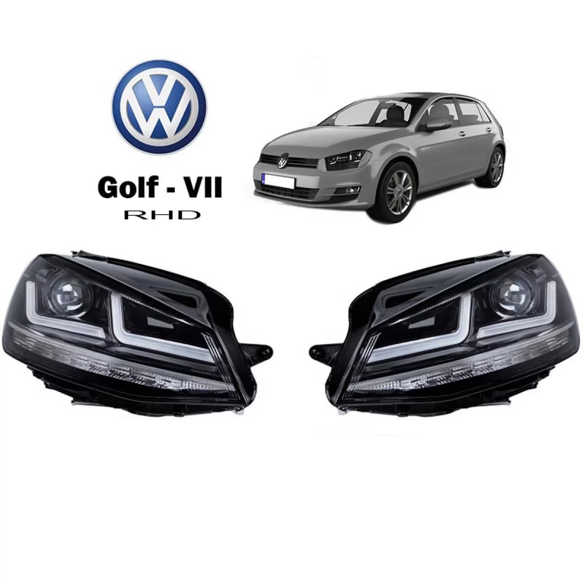 Headlights Set suitable for VW Golf VII (7) 12-17 DRL Full LED Halogen Version Black/Chrome LEDHL103-CM RHD Right Hand Drive Osram Ledriving