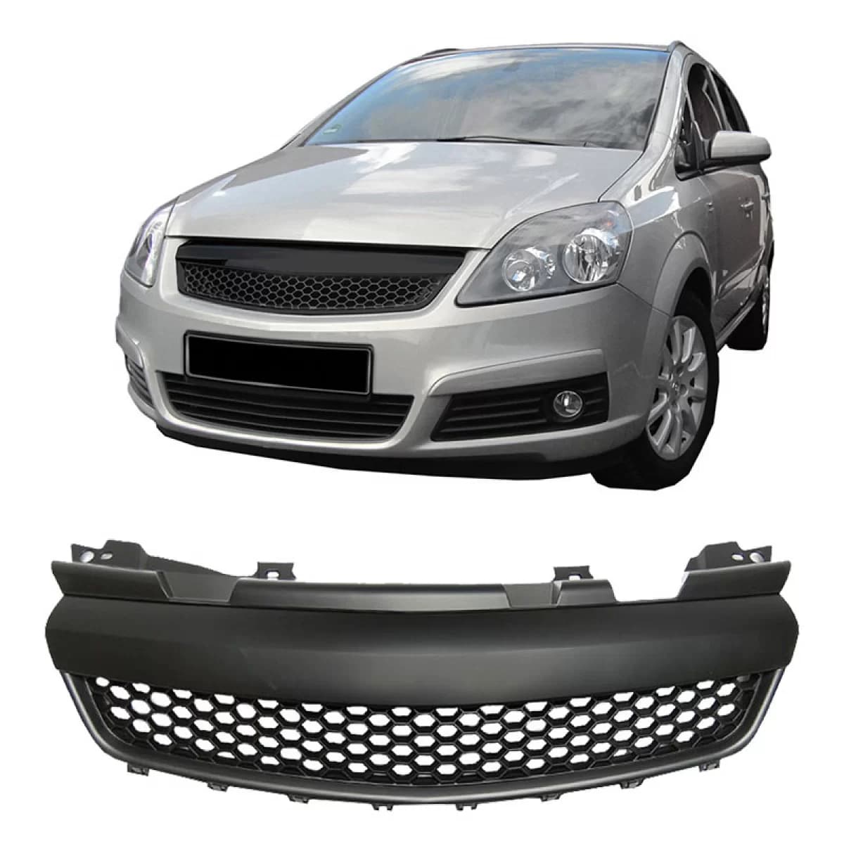 Front Grille suitable for Opel Zafira B 05-08 Honeycomb Badgeless Mat Black 1Pc