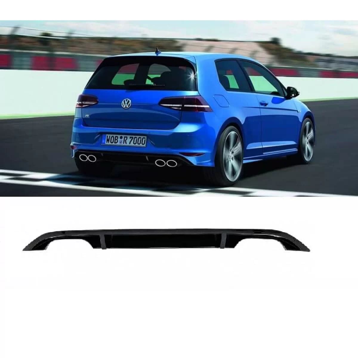 Rear Bumper Diffuser suitable for VW Golf VII (7) 13-17 R-Look for Normal & GTI Bumper with 2 Double Exhaust Left & Right Glossy Black from ABS Plastic 1pc