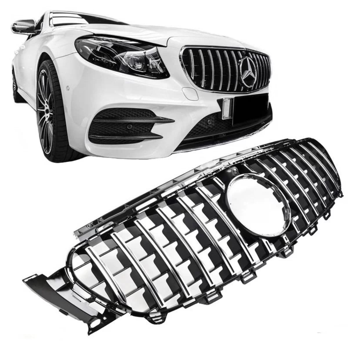 Front Grille suitable for Mercedes-Benz E-Class W213 16-19 GT A Design Panamericana Look Black/Chrome 1pc
