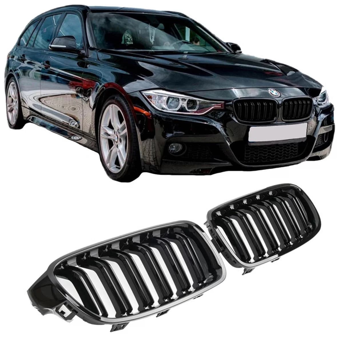 Front Grilles suitable for BMW 3 F30 / F31 11-18 M4 Look with Double Grille Glossy Black with 2 Pcs