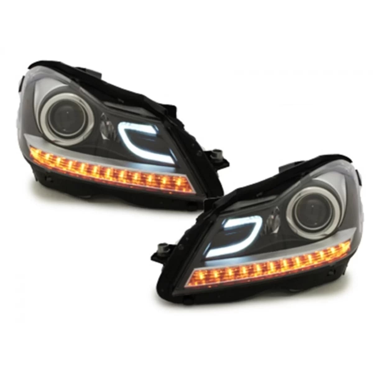 LED DRL Headlights suitable for Mercedes C-Class W204 S204 C204 Facelift (2011-2014) Black