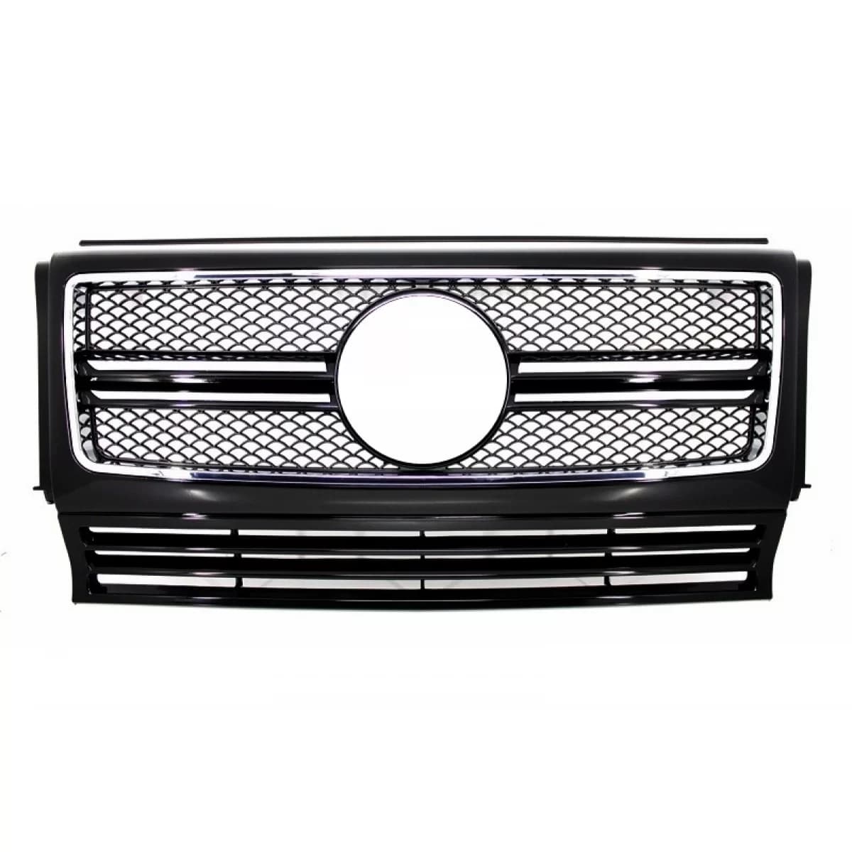 Front Grille Suitable for Mercedes G-Class W463 (1990-2018) G65 Design Piano Black Chrome Frame