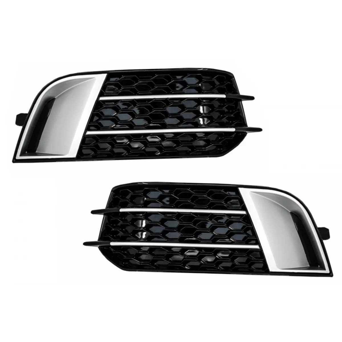 Side Grilles Fog Lamp Covers suitable for Audi A1 8X (2010-2015) RS1 Design Black with Brushed Aluminum Insertions