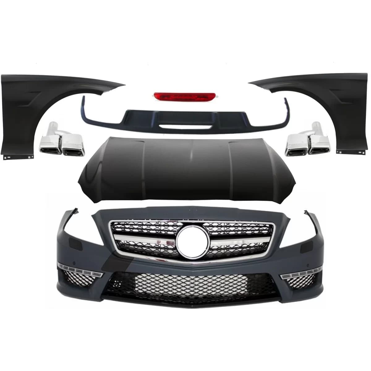 Complete Body Kit with Exhaust Muffler Tips suitable for Mercedes CLS W218 C218 Sedan (2011-2017) CLS63 Design