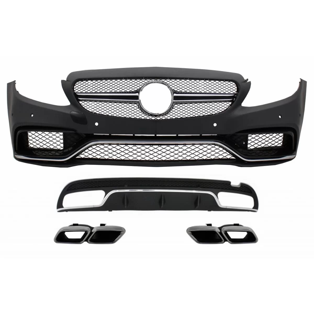 Conversion Body Kit suitable for Mercedes C-Class W205 S205 (2014-2018) C63 Design Front Bumper with Rear Diffuser and Exhaust Tips