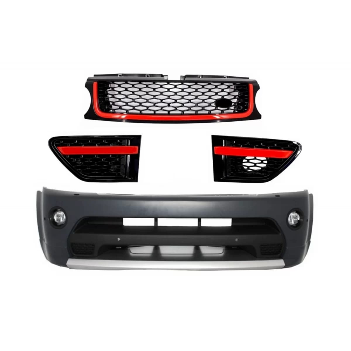 Front Bumper and Front Grilles Assembly Black Red Edition suitable for Land Range Rover Sport L320 (2009-2013) Autobiography Design