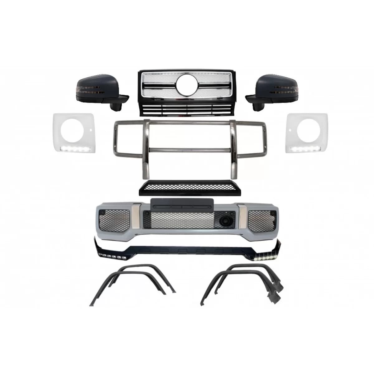 Complete Conversion Front Bumper Assembly suitable for Mercedes G-Class W463 (1989-2018) Chrome