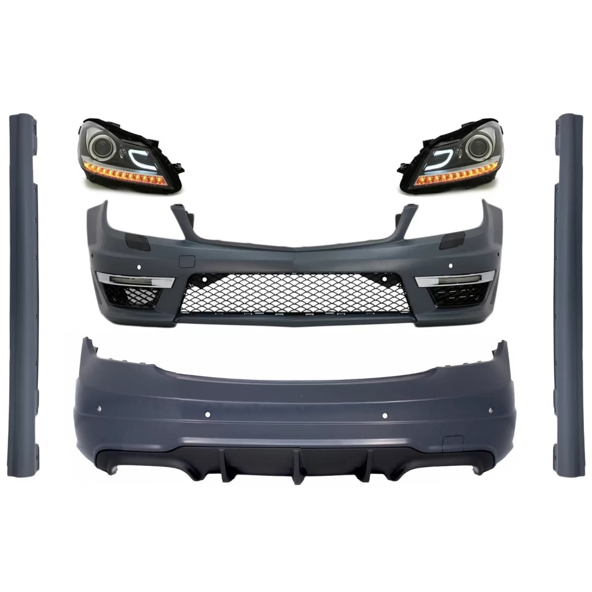 Body Kit suitable for Mercedes C-Class W204 (2007-2015) Facelift C63 Design with LED Headlights