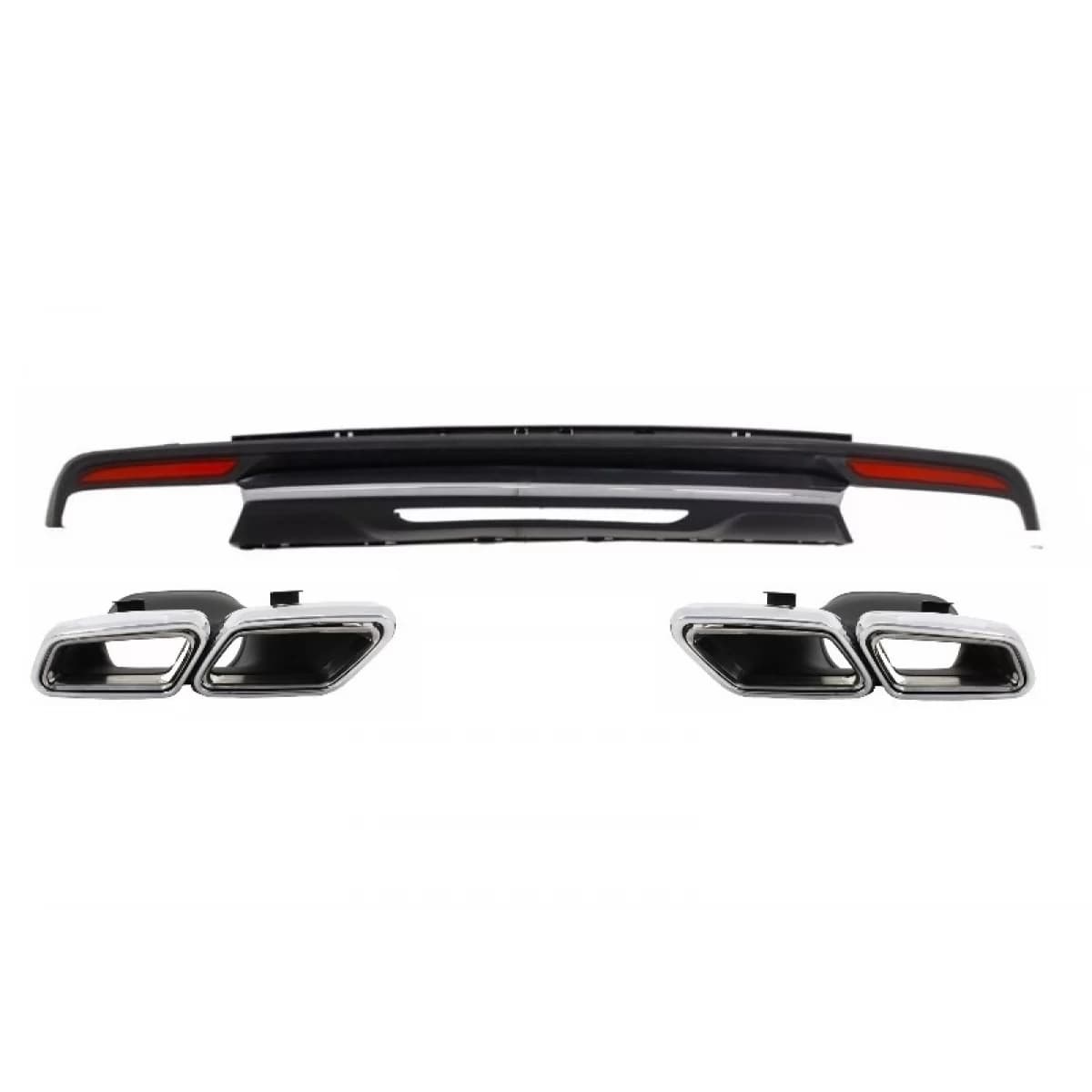 Rear Bumper Diffuser and Exhaust Muffler Tips suitable for Mercedes S-Class W222 Sport Line Package (2013-06.2017) S63 Design