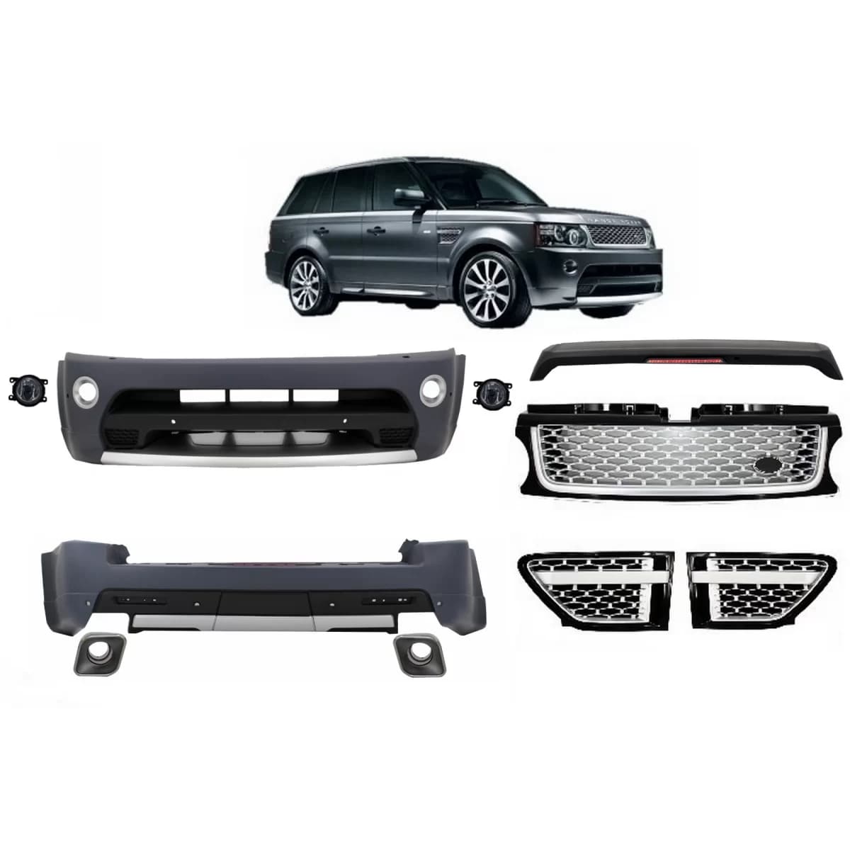 Body Kit suitable for Land Range Rover Sport L320 Facelift (2009-2013) Autobiography Design Black Silver Grille Edition