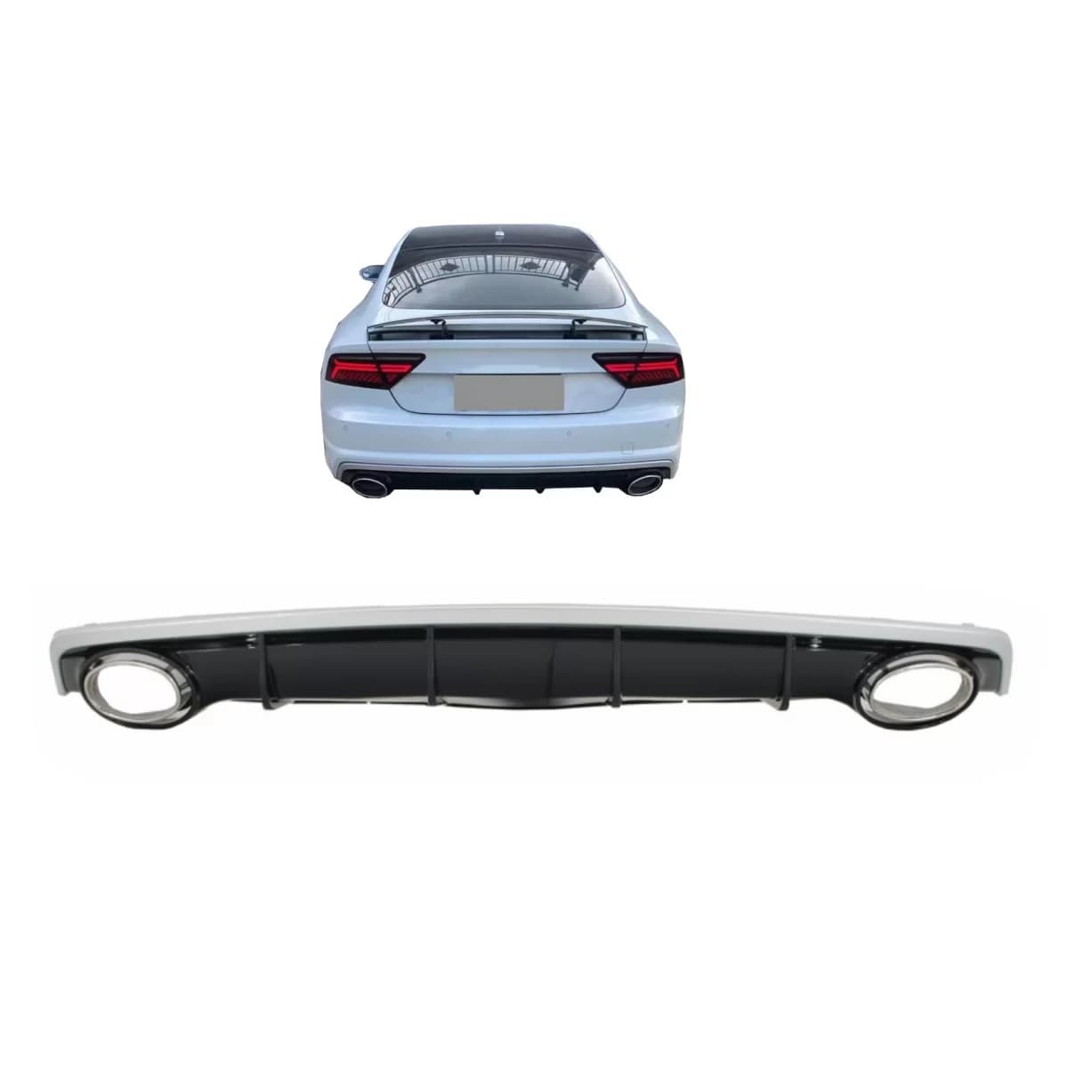 Rear Bumper Valance Diffuser with Exhaust Tips suitable for Audi A7 4G Facelift (2015-2018) RS7 Design only for Standard Edition Bumper (SE)