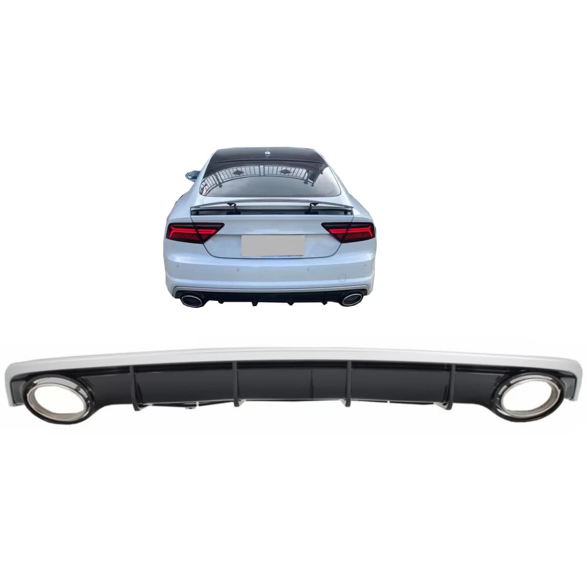Rear Bumper Valance Diffuser with Exhaust Tips suitable for Audi A7 4G Facelift (2015-up) RS7 Design only for S7 S-Line