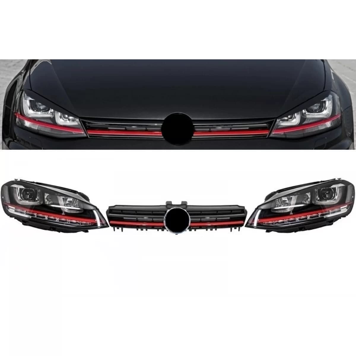 Assembly Headlights 3D LED FLOWING Dynamic Sequential Turn Light DRL with Grille suitable for VW Golf 7 VII (2012-2017) RED R20 GTI Look