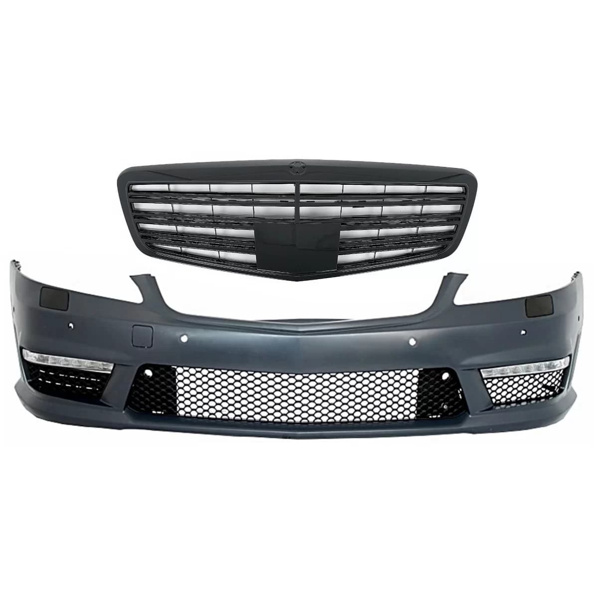 Front Bumper suitable for Mercedes S-Class W221 (2005-2012) S63 S65 Design with Front Grille Facelift Piano Black