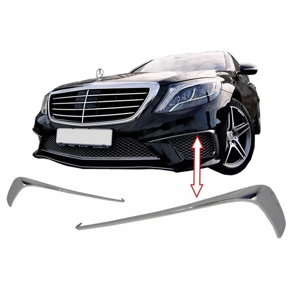Front Bumper Splitters Fins suitable for Mercedes W222 S-Class S65 Design (2013-2017) Chrome Edition