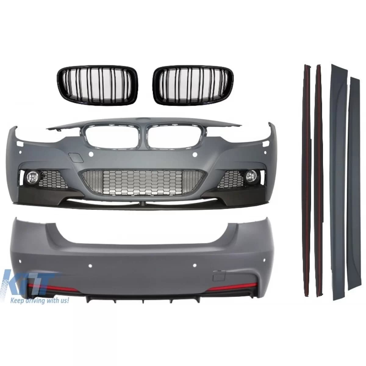 Complete Body Kit suitable for BMW F30 (2011-up) M-Performance Design with Central Grilles Double Stripe M Design Piano Black