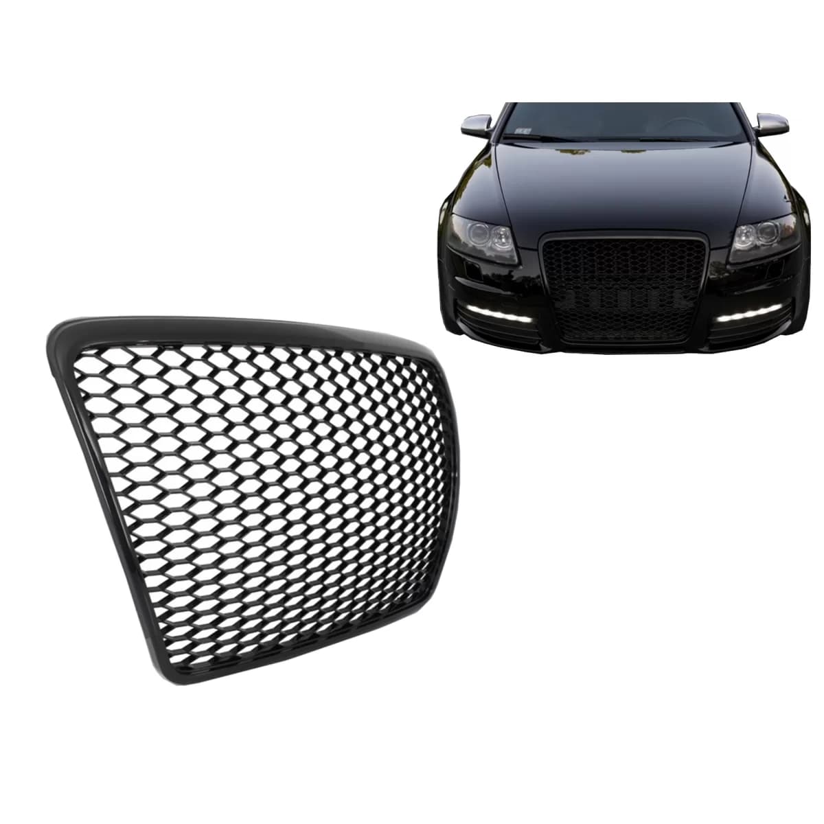 Badgeless Front Grille suitable for Audi A6 4F 4F2 C6 (2004-2011) RS Design Black