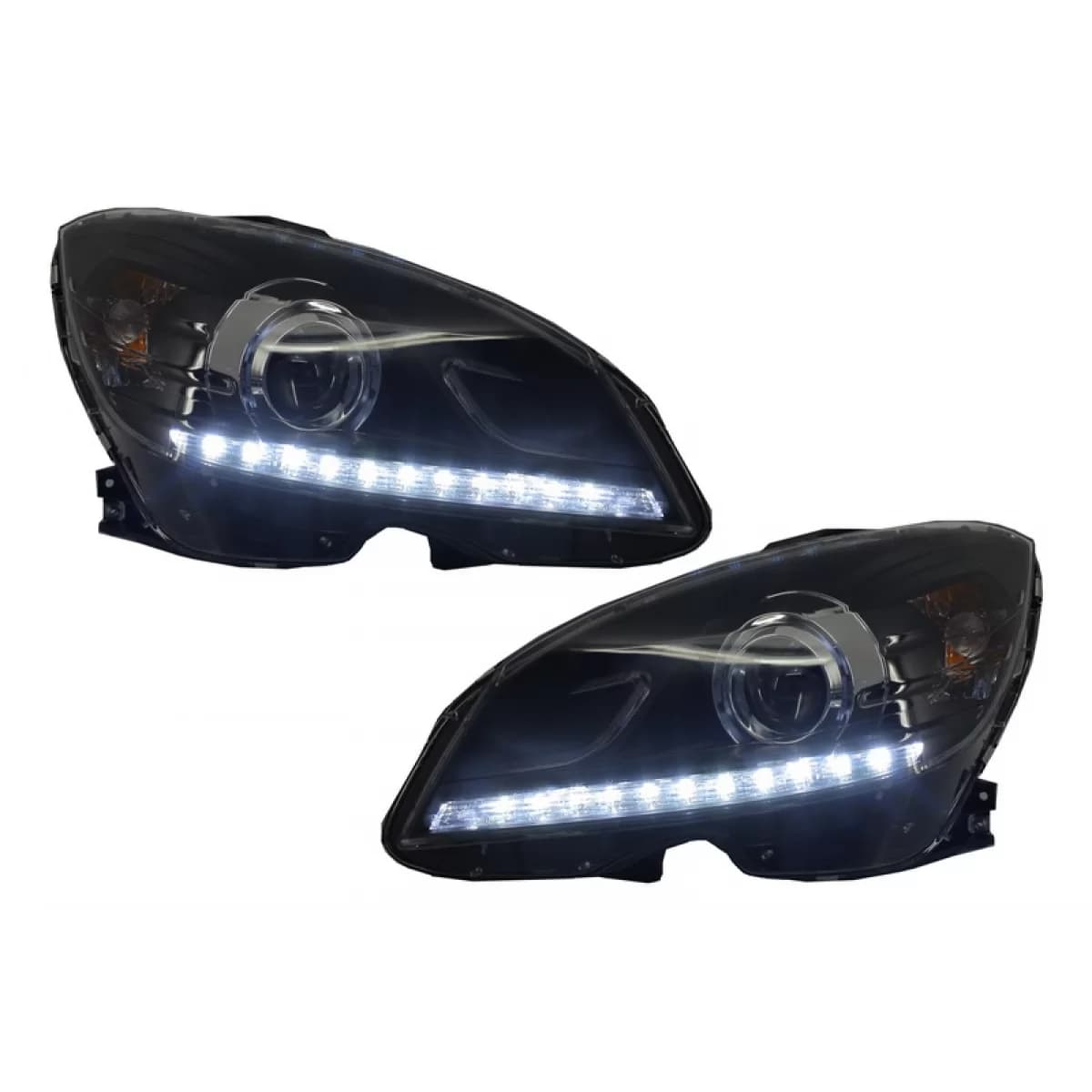 LED Headlights suitable for Mercedes C-Class W204 S204 (2007-2010) Xenon Look Black