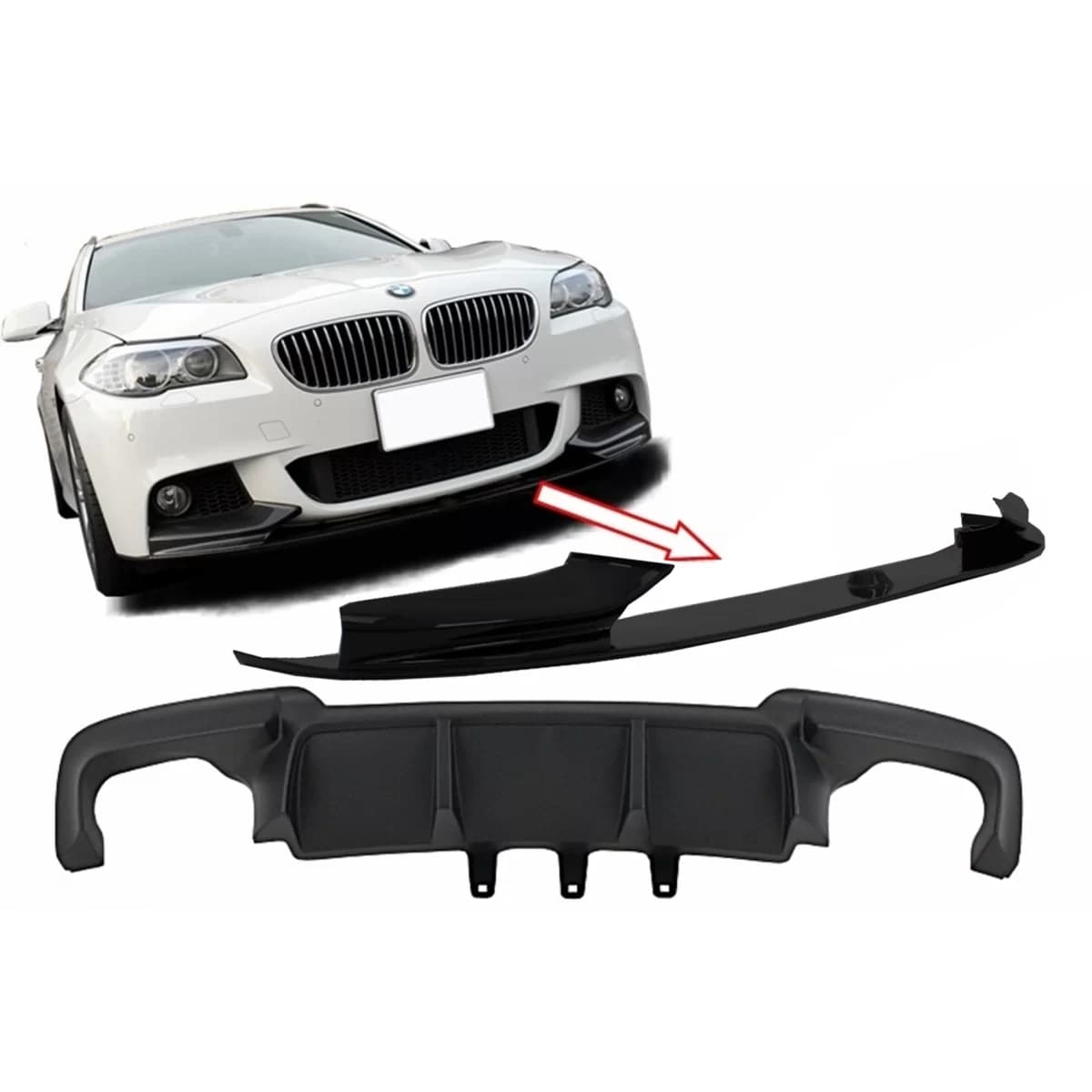 Double Air Diffuser with Front Bumper Spoiler Lip Package suitable for BMW 5 Series F10 F11 (2011-2017) M-Performance Design