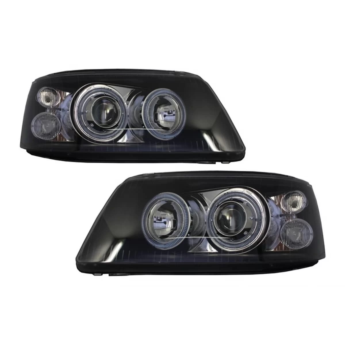 Headlights Dual Halo Rims suitable for VW Transporter T5 (04.2003-08.2009) Angel Eyes Black