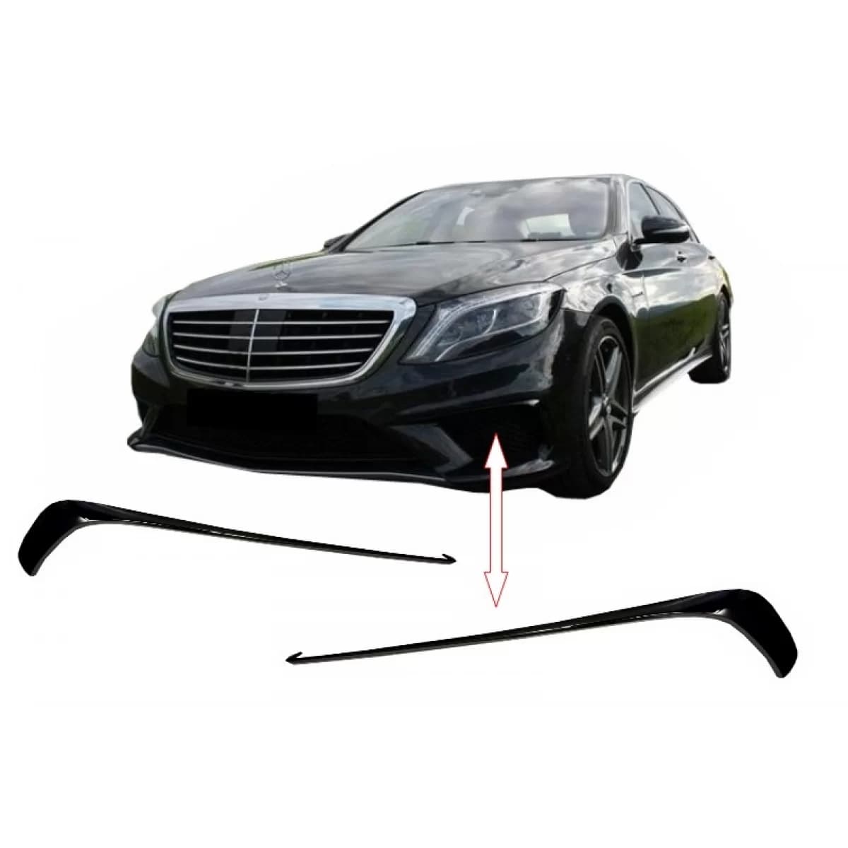 Front Bumper Splitters Fins suitable for Mercedes W222 S-Class S63 Design (2013-2017) Black Edition