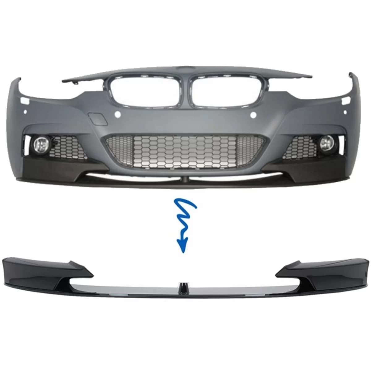Front Bumper Spoiler suitable for BMW 3 Series F30 Sedan F31 Touring (2011-up) M Design Piano Black Edition