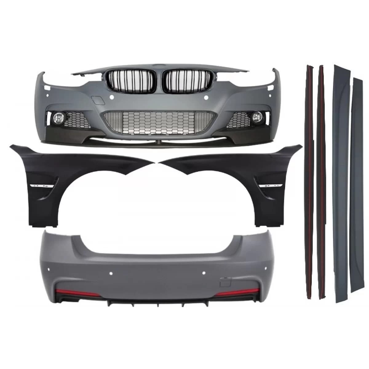 Complete Body Kit suitable for BMW F30 (2011+) M-Performance Design with Front Fenders and Central Grilles Piano Black
